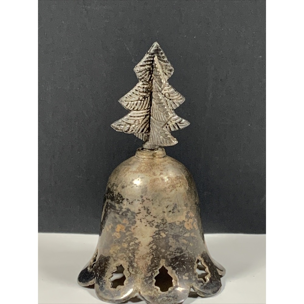 Hand Ringing Bell Pine Christmas Tree Handle 3.75" Tall Brass or Silver?? India